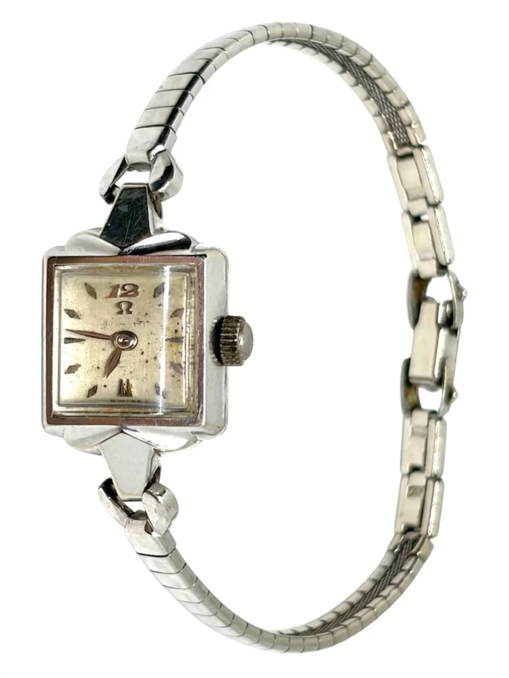 Antique Omega White 10k Gold Filled Mechanical Wind Vintage Wrist Watch WORKING